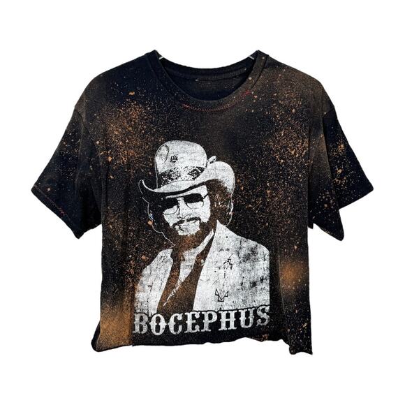 Reworked Bocephus Hank Jr Cropped Graphic Tee XL Oversized Bleached Boho Edgy - Picture 1 of 4